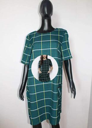 Клетчатое плотное теплое платье сукня в клітинку трапеция зеленое зелена базовое карманы4 фото