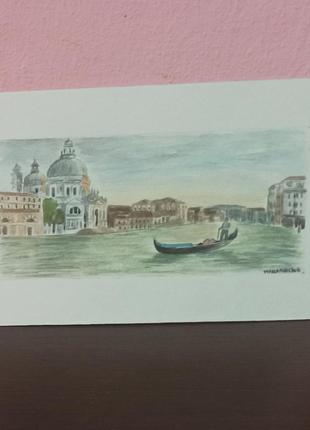 Картина венеція,венецыя, акварелью 25х15