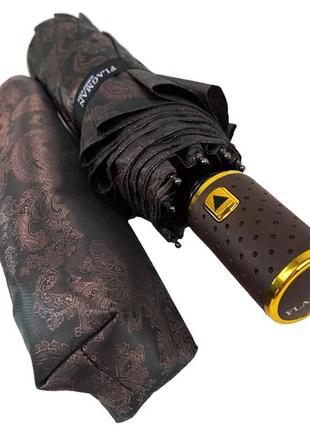 Женский коричневый зонт-полуавтомат с плотной тканью жакард2 фото