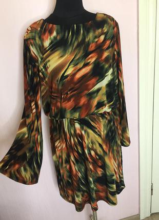 Платье разноцветное с рукавами, принт, clean