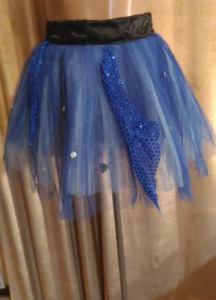 Карнавальная юбка пачка хэллоуин сине-голубая, солнце, размер xxl2 фото