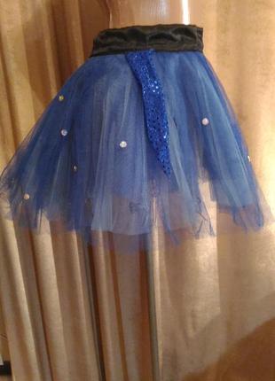Карнавальная юбка пачка хэллоуин сине-голубая, солнце, размер xxl