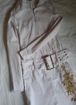 Біле плаття з вишивкою лагідне з рукавом на блискавці пояс комір 36 розмір віскоза3 фото