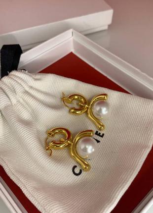 Брендові сережки з перлами майорка, позолота. люкс якість1 фото