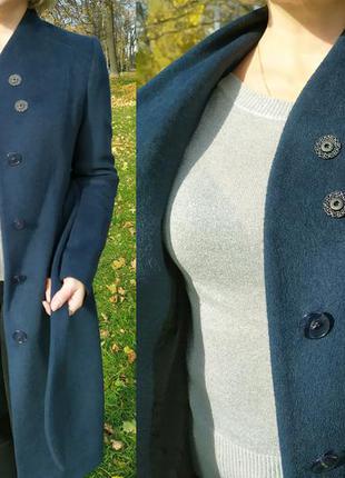 Шерстяное пальто женское классическое  visconti приталенное цвета морской волны8 фото