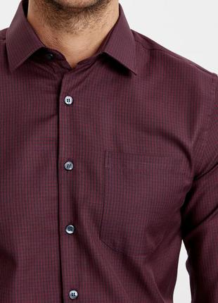 Бордовая мужская рубашка lc waikiki/лс вайкики в синюю клетку, с карманом на груди3 фото