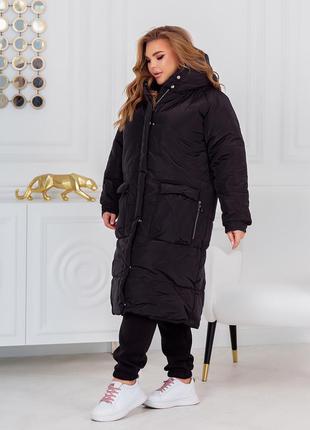Пальто зимнее куртка баллоновая удлиненная с капюшоном женская9 фото