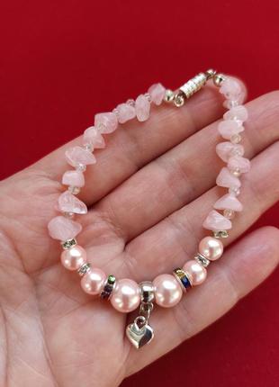 Браслет з рожевого самоцвіти кварцу - "ніжність"