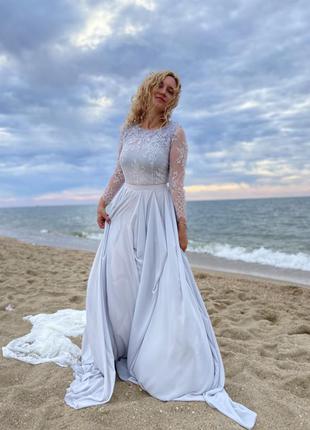 Свадебное / вечернее кружевное платье с длинными рукавами в стиле бохо boho1 фото
