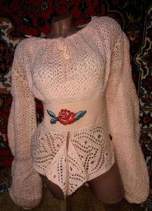 Шикарний ніжний ексклюзивний светр ажурною в'язки з вишивкою бісером4 фото