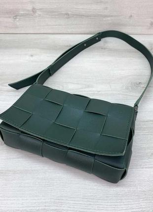 Женская сумка bottega плетеная зеленая3 фото