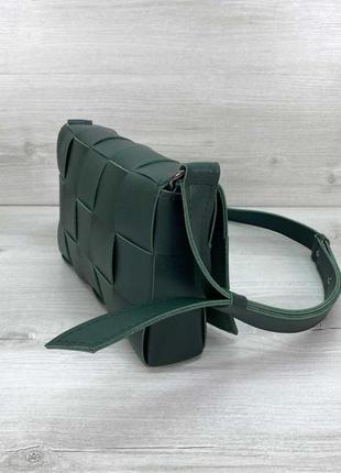 Жіноча сумка bottega плетені зелена2 фото