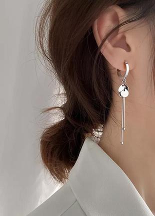 Серьги серебро покрытие тренд сережки висячие