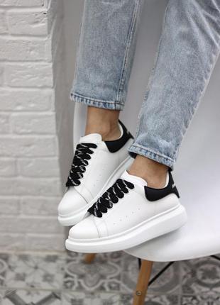 Кроссовки кожаные alexander mcqueen white black leather❤️