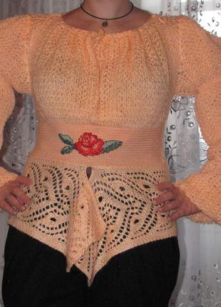 Шикарний ніжний ексклюзивний светр ажурною в'язки з вишивкою бісером9 фото