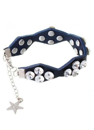 🏵стильний шкіряний браслет в стразах, новий! арт. 24