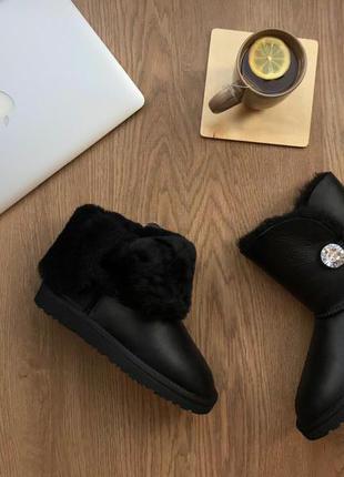 Угги со сваровски ugg bailey button leather bling black3 фото