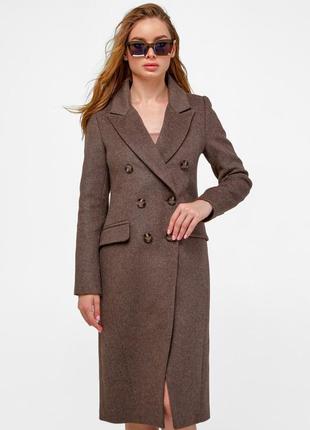 Двубортное длинное шерстяное пальто. женское стильное модное пальто оверсайз от emass