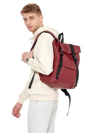 Мужской  бордовый рюкзак ролл очень вместительный и практичный6 фото