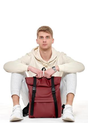 Мужской  бордовый рюкзак ролл очень вместительный и практичный9 фото