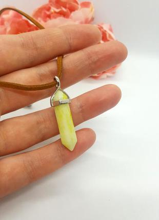 🌻🌞 кулон на замшевом шнурке "кристалл" натуральный камень желтый агат6 фото