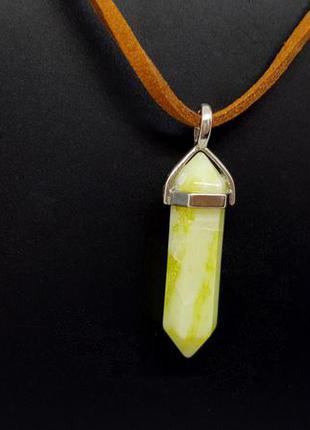 🌻🌞 кулон на замшевом шнурке "кристалл" натуральный камень желтый агат8 фото