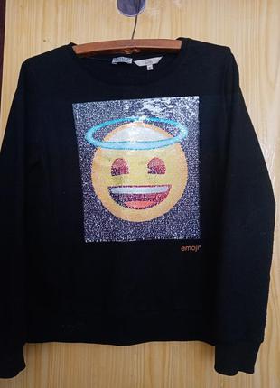 Тёплый свитшот с принтом из двусторонних паеток