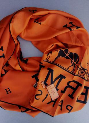 Hermes шелковый платок шарфик женский оранжевый
