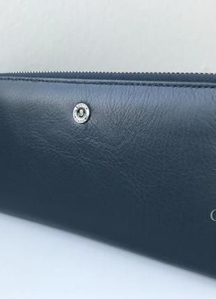 Кожаный вместительный кошелек 1234 синий