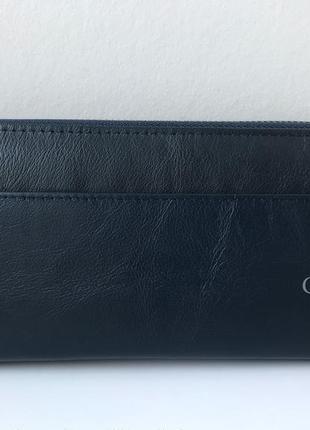 Шкіряний місткий гаманець 1234 синій8 фото