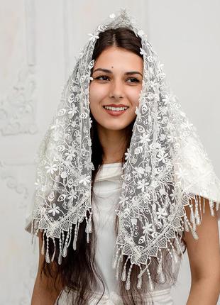Молочный свадебный платок ребекка 1427,22 фото
