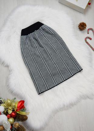 Юбка мини вязанная теплая чёрно-белая