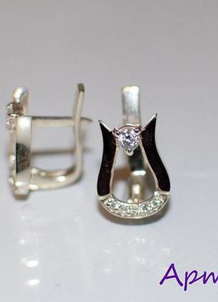 Серьги серебряные подковки с золотой пластиной