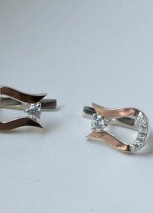 Серьги серебряные подковки с золотой пластиной3 фото