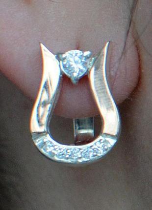 Серьги серебряные подковки с золотой пластиной2 фото