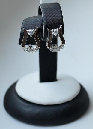 Серьги серебряные подковки с золотой пластиной4 фото