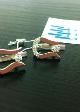 Серьги серебряные подковки с золотой пластиной5 фото