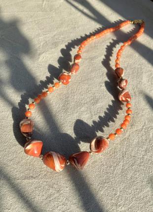 Ожерелье япония винтаж перламутр бусины ретро ожерелье, колье цвет коралловый1 фото