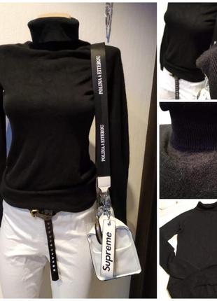 Теплий стильний чорний джемпер светр, кофта жіноча водолазка1 фото