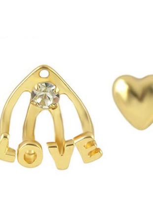 Крутые стильные серьги за мочкой уха love любовь лав сережки
