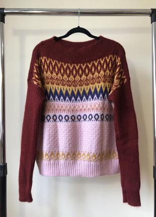 Бордовий з рожевим светр united colors of benetton, мікс мохер, розмір m - l