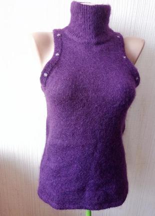 Топ фиолетовый гольф бадлон водолазка без рукавов  aura by sela шерсть мохер
