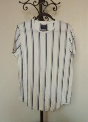 Комфортная футболка  abercrombie & fitch белая в синие полоски , оригинал. размер м