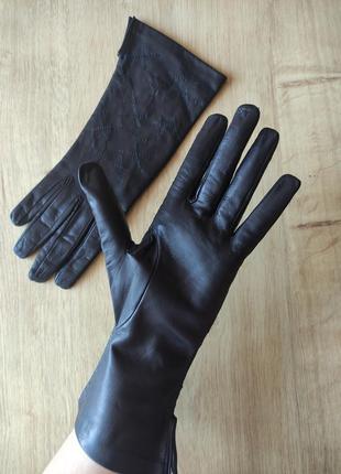 Стильні жіночі шкіряні подовжені рукавички, німеччина, р. 6,55 фото