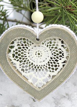 Іграшка на ялинку "сердечко", новорічна ялинкова іграшка, подивись на ялинку, новорічний декор
