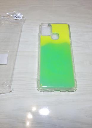 Чехол светящийся силиконовый liquid neon sand samsung a21s sm-a217f green антистресс