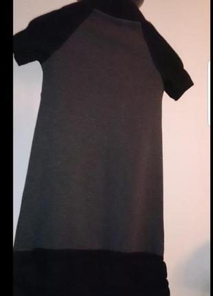 Сукня утеплена трикотажна декор в'язка  сукня міді плаття футболка довга вільного крою туніка в'язані вставки вишивка стрекоза3 фото