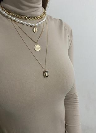 Многослойная цепь подвеска + искуственный жемчуг