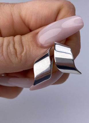 Серебряные сережки геометрия, родированное серебро 9251 фото
