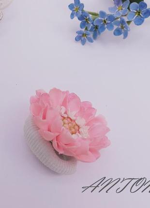 Гумка для волосся рожева квітка, гумка для волосся з квітами2 фото